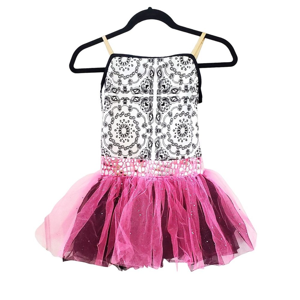 Weissman Dance Costume Recital Halloween Pink Black White Ruffles Sz L Child